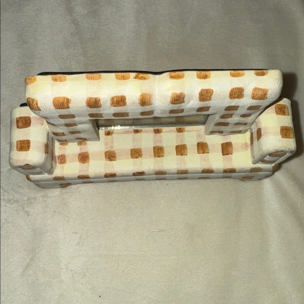 Vintage! Unique! White and Tan Checkered Mini Sofa Photo Frame